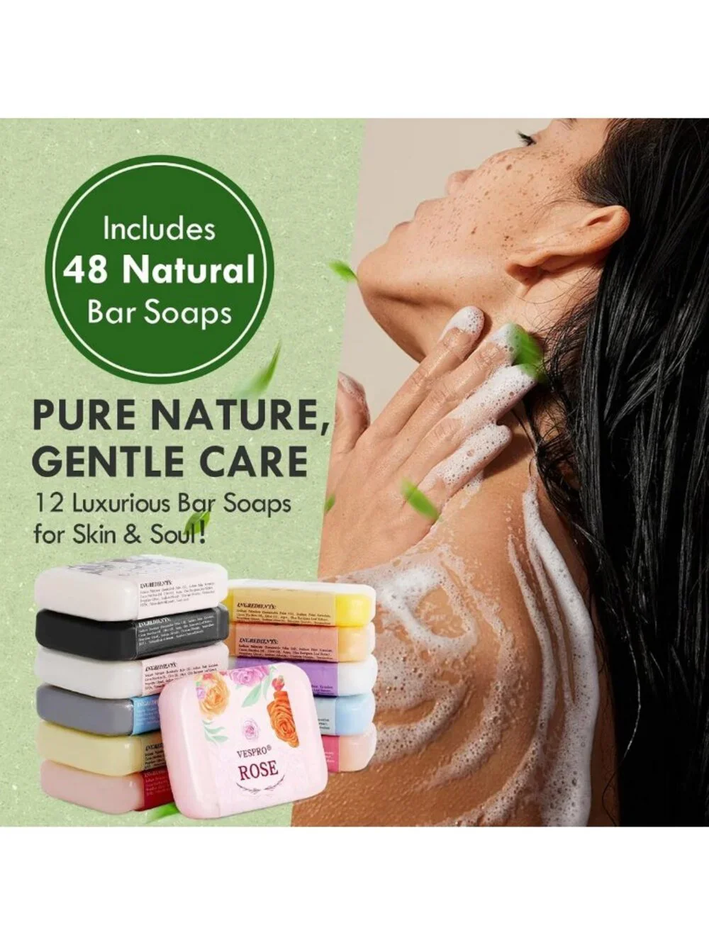 48 Pack Handmade Natural Bar Soap Bulk - Olive Extract Body Wash Gifts